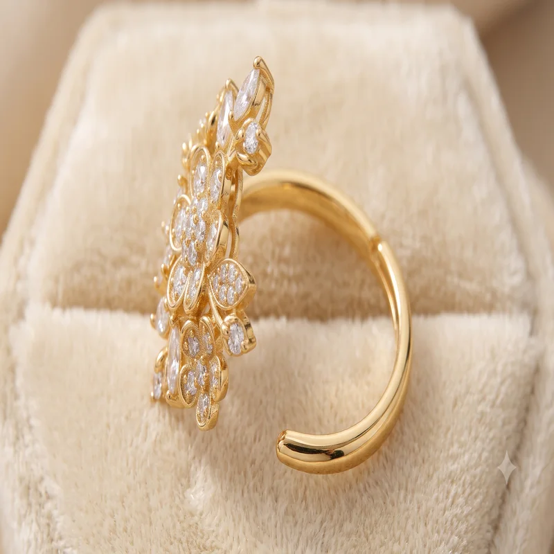 Premium Gold Tone Floral Adjustable Ring - Image 3