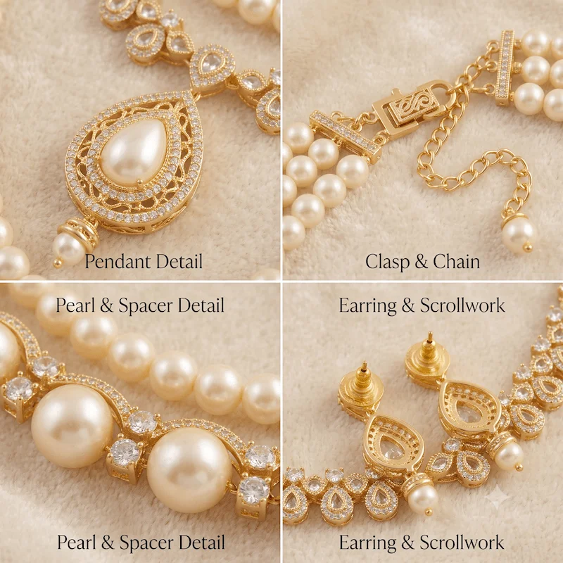 Pearl & Diamond Layered Necklace Set - Image 4
