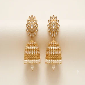 Floral Kundan Pearl Jhumka Earrings artificial jewellery