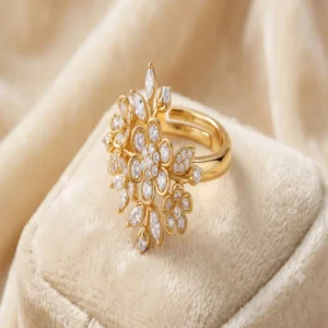 Premium Gold Tone Floral Adjustable Ring artificial jewellery