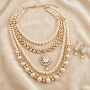 Pearl & Diamond Layered Necklace Set artificial jewellery