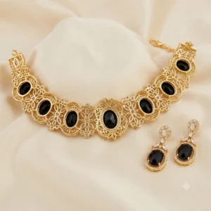 Black Onyx Diamond Choker Necklace Set artificial jewellery