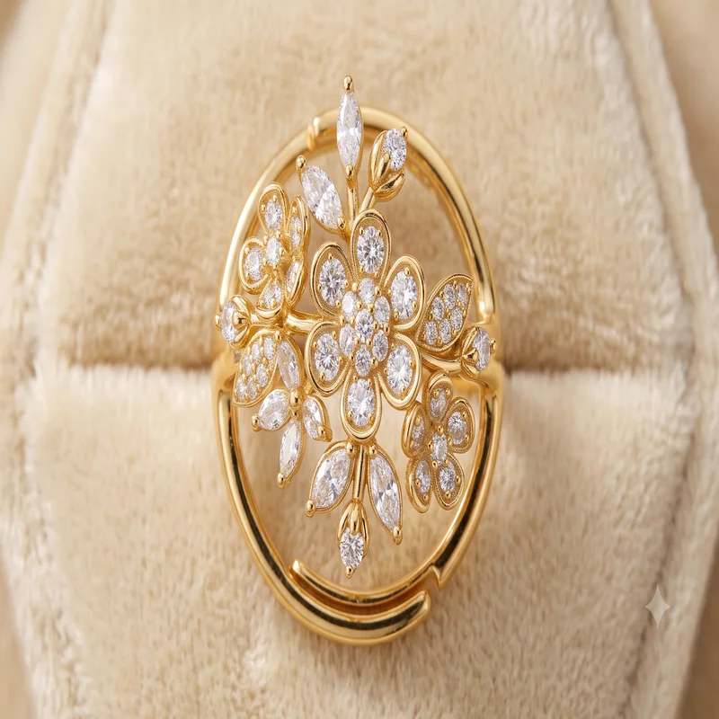 Premium Gold Tone Floral Adjustable Ring - Image 2